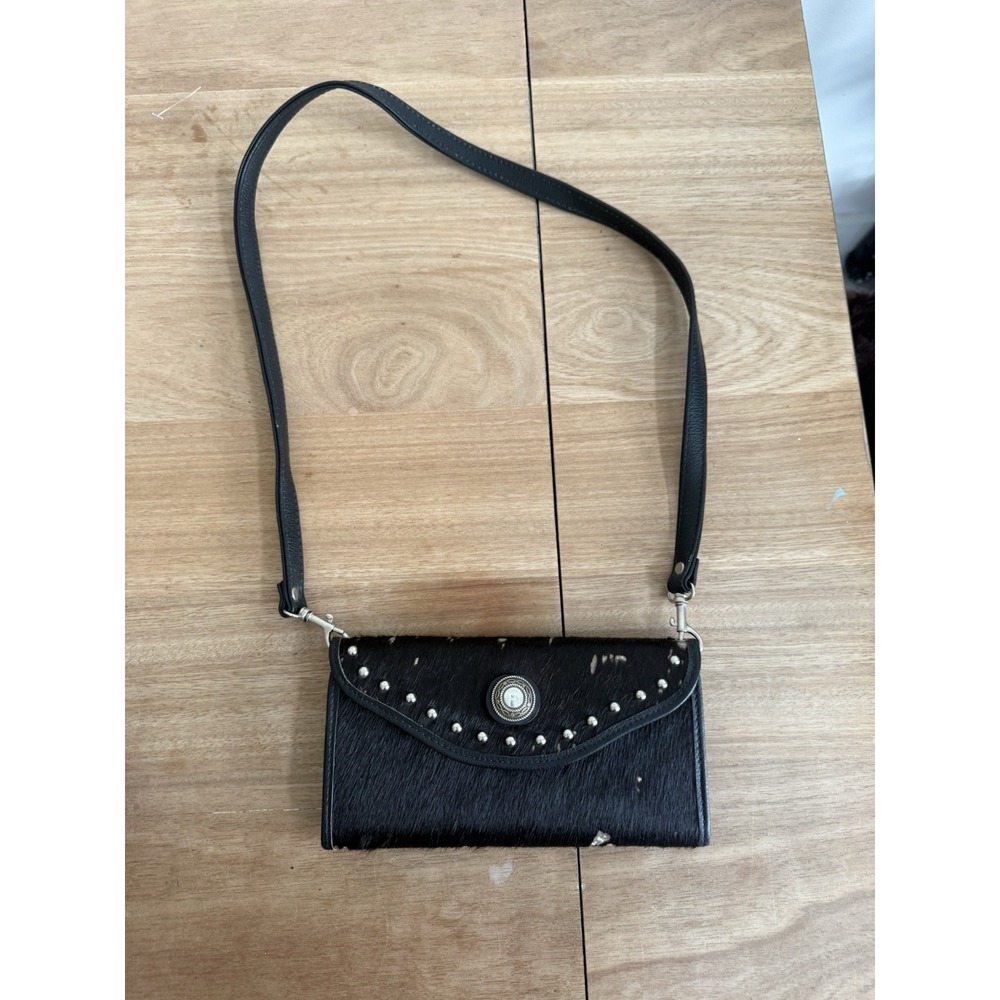 American West Saddle‎ Barn Hair On Hide Crossbody Wallet Black Western Purse